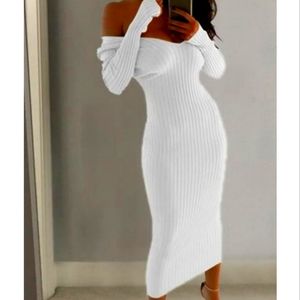 Kali "Pure White" Ribbed Midi Sweater Dress